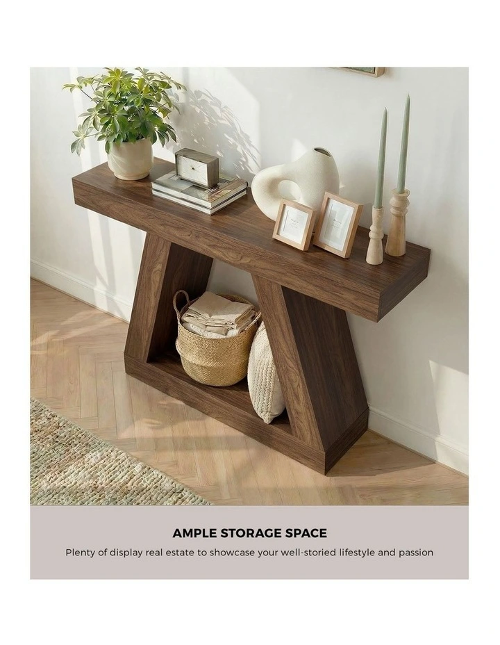 Oikiture Console Table Hallway Narrow Sofa Table Entryway Display Shelf Walnut image 7