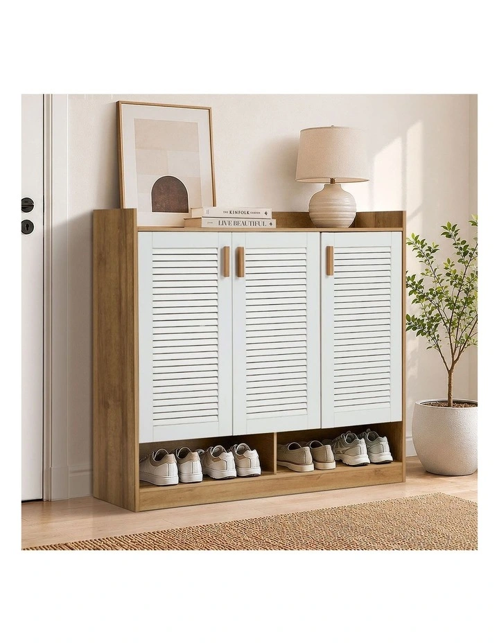 Oikiture Shoe Storage Cabinet 5-Tier Rack 3 Doors Organiser Shelf Cupboard image 4