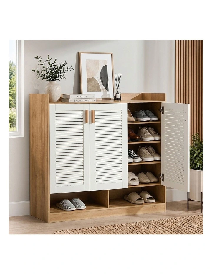 Oikiture Shoe Storage Cabinet 5-Tier Rack 3 Doors Organiser Shelf Cupboard image 5