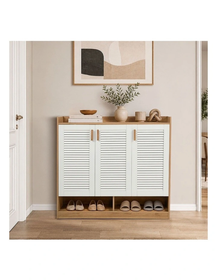 Oikiture Shoe Storage Cabinet 5-Tier Rack 3 Doors Organiser Shelf Cupboard image 7