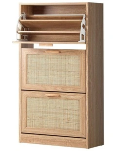 Oikiture Shoe Cabinet Storage 3 Doors Shoes Rack Organiser Rattan Shelf 45 Pairs
