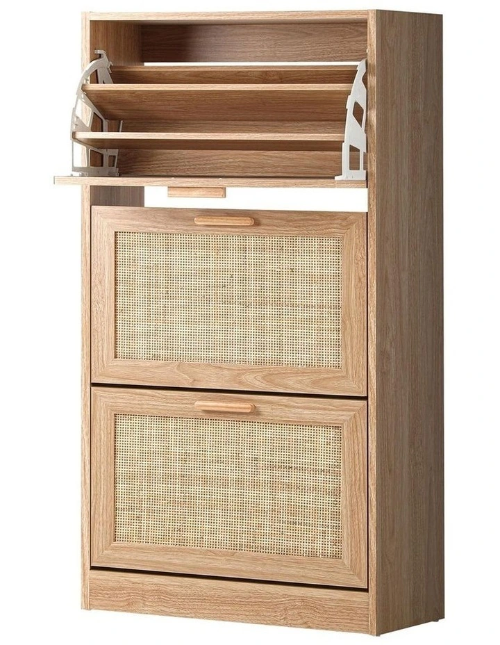 Oikiture Shoe Cabinet Storage 3 Doors Shoes Rack Organiser Rattan Shelf 45 Pairs image 1