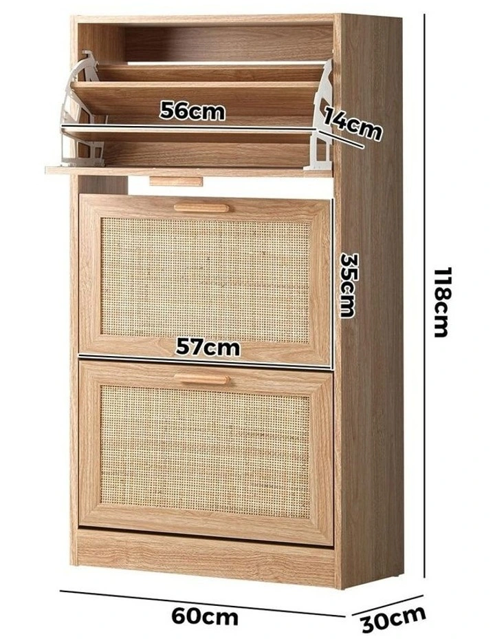 Oikiture Shoe Cabinet Storage 3 Doors Shoes Rack Organiser Rattan Shelf 45 Pairs image 3