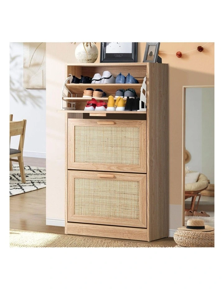 Oikiture Shoe Cabinet Storage 3 Doors Shoes Rack Organiser Rattan Shelf 45 Pairs image 4