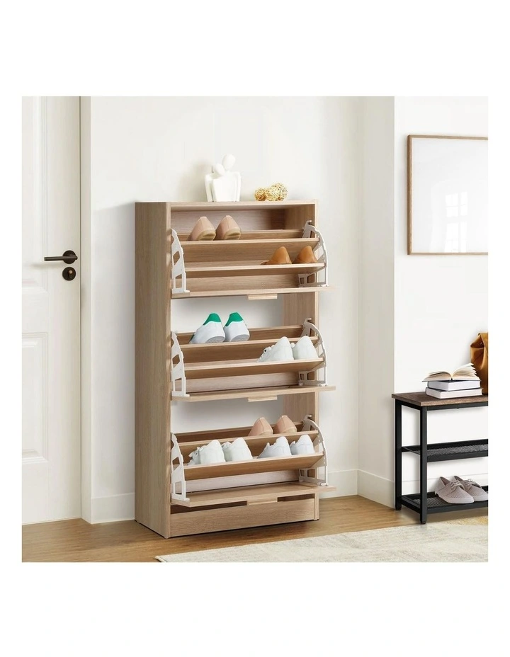 Oikiture Shoe Cabinet Storage 3 Doors Shoes Rack Organiser Rattan Shelf 45 Pairs image 5