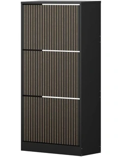 Oikiture Shoe Rack Storage Cabinet Organiser Drawers 3 Doors Black