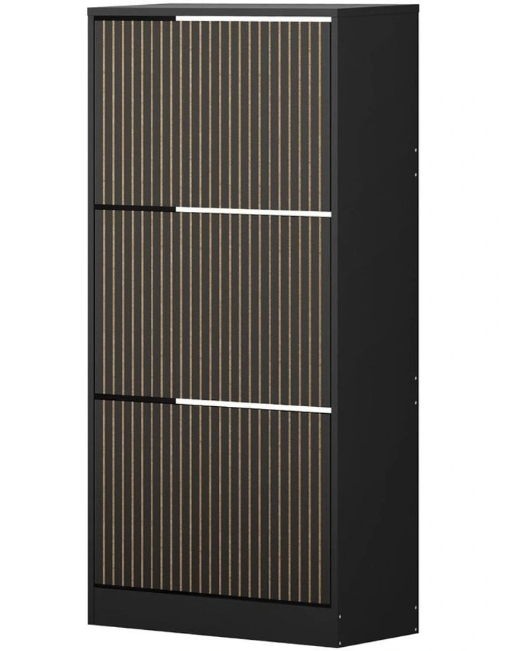 Oikiture Shoe Rack Storage Cabinet Organiser Drawers 3 Doors Black image 1