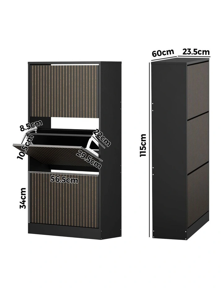 Oikiture Shoe Rack Storage Cabinet Organiser Drawers 3 Doors Black image 3