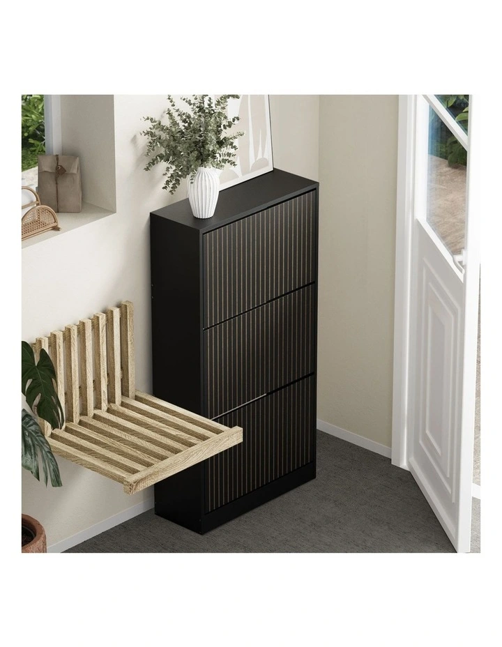 Oikiture Shoe Rack Storage Cabinet Organiser Drawers 3 Doors Black image 5