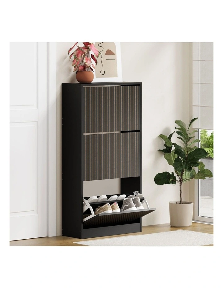 Oikiture Shoe Rack Storage Cabinet Organiser Drawers 3 Doors Black image 6