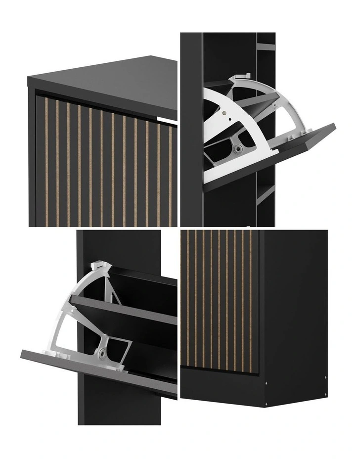 Oikiture Shoe Rack Storage Cabinet Organiser Drawers 3 Doors Black image 7