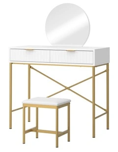 Oikiture Dressing Table Stool Set with Mirror Vanity Makeup Desk 2 Drawers