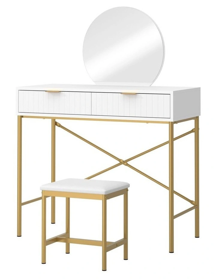 Oikiture Dressing Table Stool Set with Mirror Vanity Makeup Desk 2 Drawers image 1
