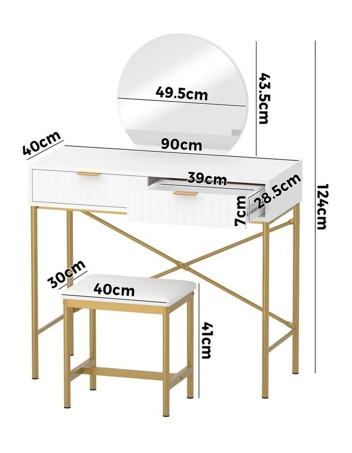 Oikiture Dressing Table Stool Set with Mirror Vanity Makeup Desk 2 Drawers image 3