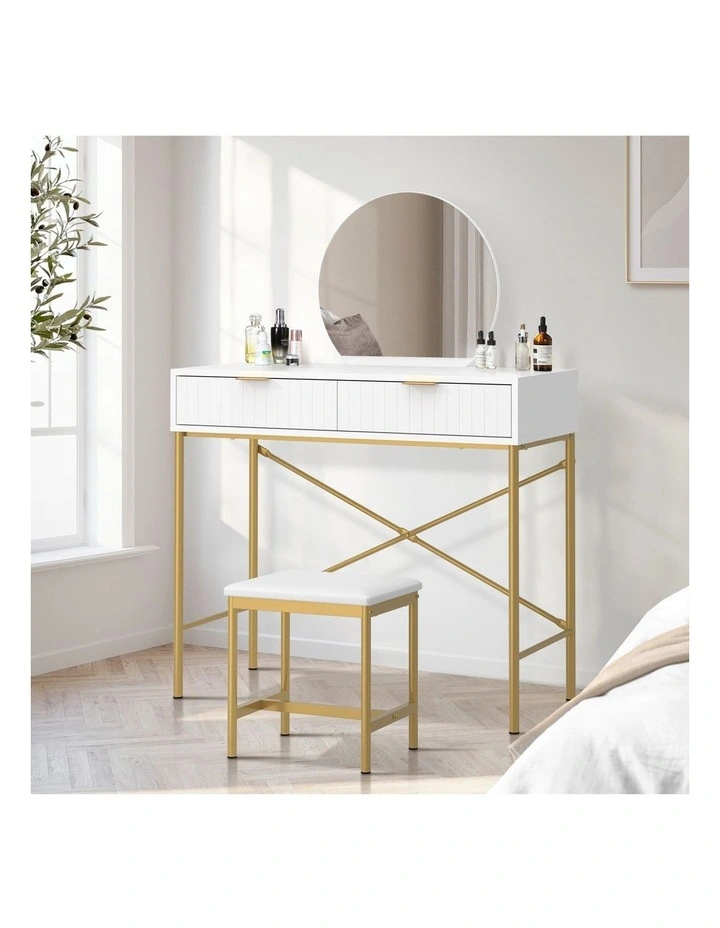Oikiture Dressing Table Stool Set with Mirror Vanity Makeup Desk 2 Drawers image 4