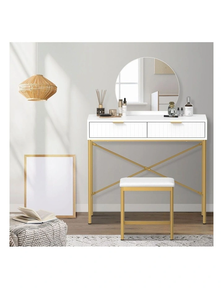 Oikiture Dressing Table Stool Set with Mirror Vanity Makeup Desk 2 Drawers image 5