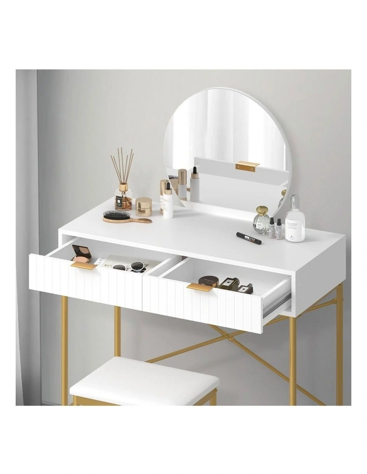 Oikiture Dressing Table Stool Set with Mirror Vanity Makeup Desk 2 Drawers image 7
