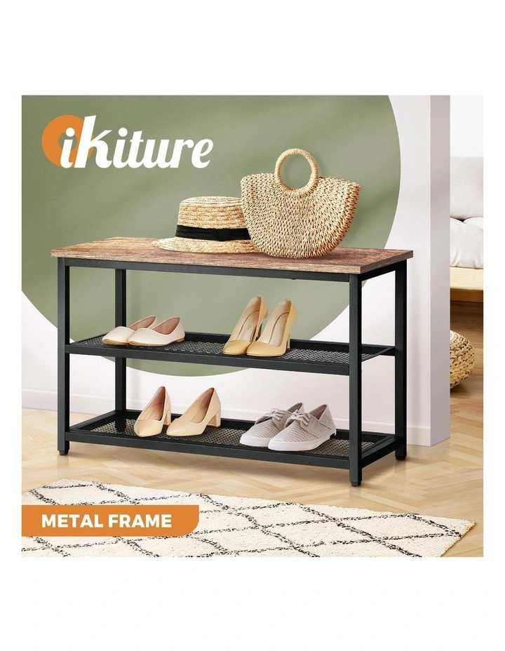 Oikiture Shoe Cabinet Bench Shoes Rack Shelf Storage 3-Tier Industrial Furniture image 4