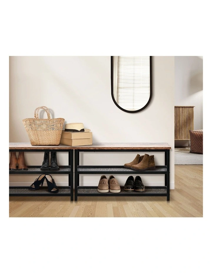 Oikiture Shoe Cabinet Bench Shoes Rack Shelf Storage 3-Tier Industrial Furniture image 7
