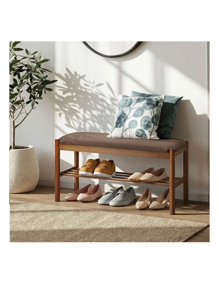 Oikiture Shoe Bench Bamboo Shoes Rack Cabinet Shelf Stool 80cm image 4