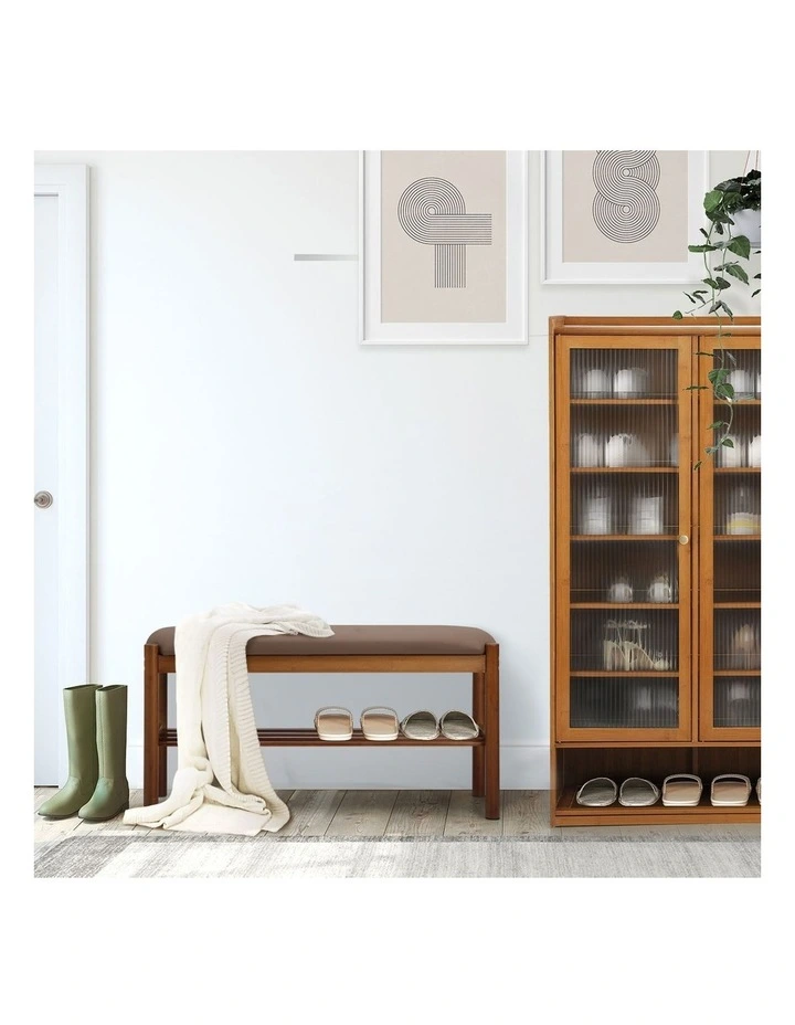 Oikiture Shoe Bench Bamboo Shoes Rack Cabinet Shelf Stool 80cm image 7