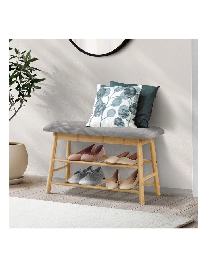Oikiture Shoe Storage Bench Bamboo Shoes Rack Cabinet Shelf Organiser Stool 70cm image 4