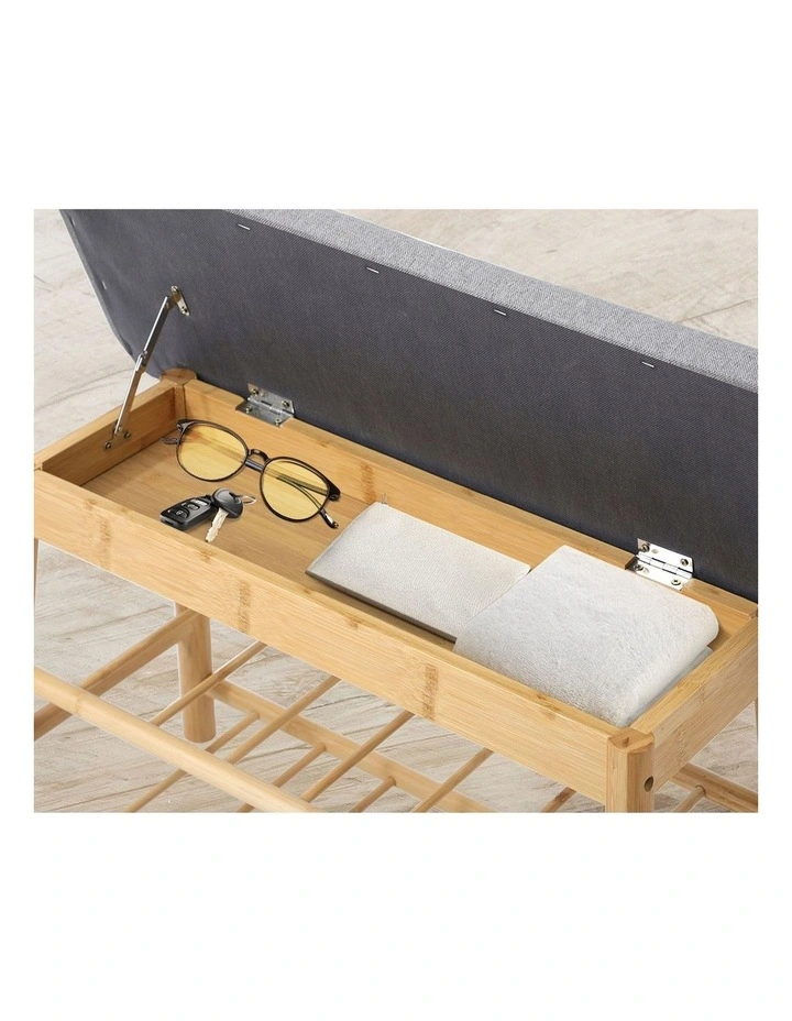 Oikiture Shoe Storage Bench Bamboo Shoes Rack Cabinet Shelf Organiser Stool 70cm image 5