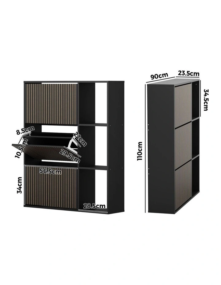 Oikiture Shoe Rack Storage Cabinet with Display Shelves Organiser Black image 3