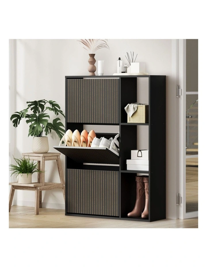 Oikiture Shoe Rack Storage Cabinet with Display Shelves Organiser Black image 4