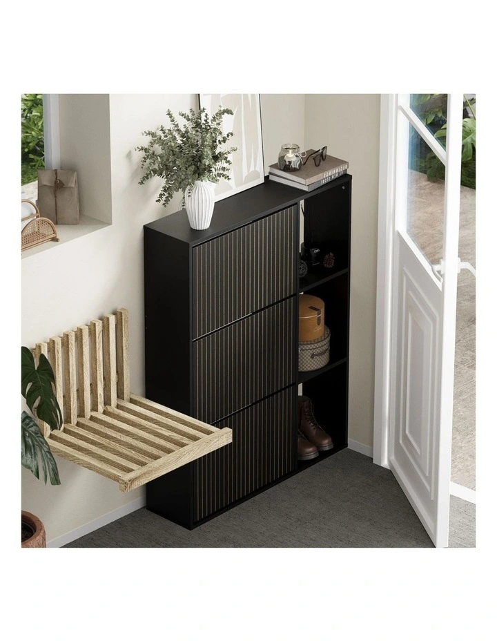Oikiture Shoe Rack Storage Cabinet with Display Shelves Organiser Black image 5
