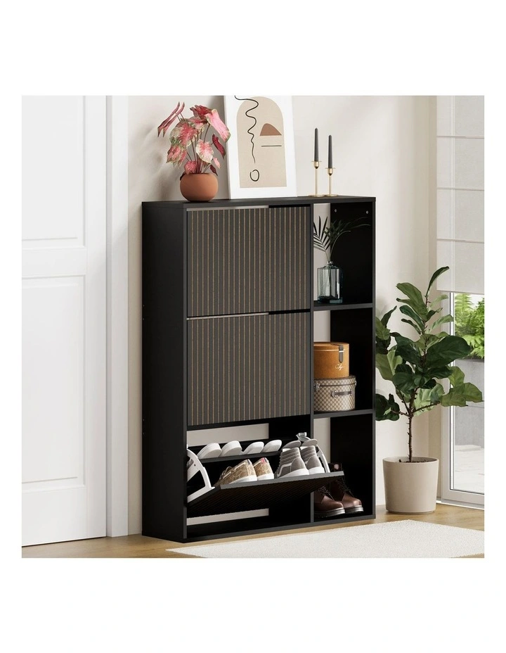 Oikiture Shoe Rack Storage Cabinet with Display Shelves Organiser Black image 6