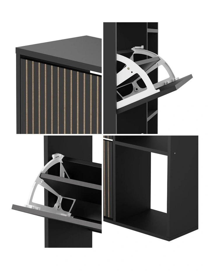 Oikiture Shoe Rack Storage Cabinet with Display Shelves Organiser Black image 7