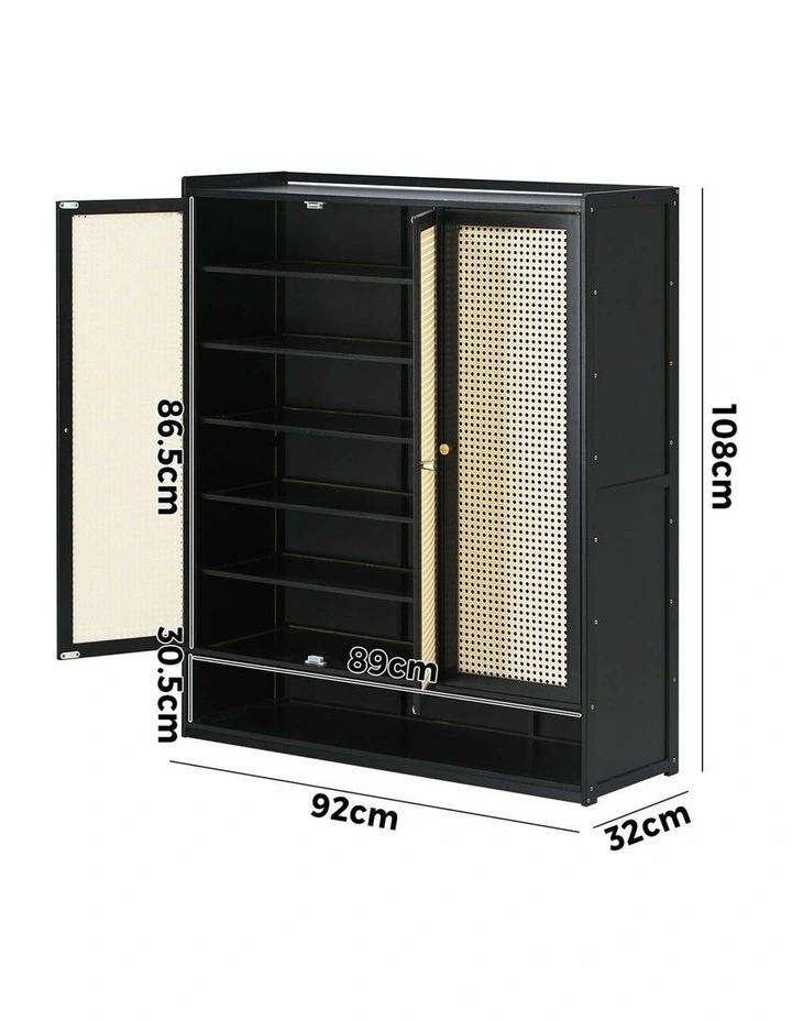 Oikiture Shoe Storage Cabinet Shoes Rack Organiser Shelf 3 Doors Rattan Style image 3