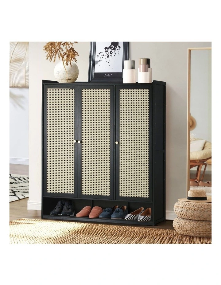 Oikiture Shoe Storage Cabinet Shoes Rack Organiser Shelf 3 Doors Rattan Style image 4