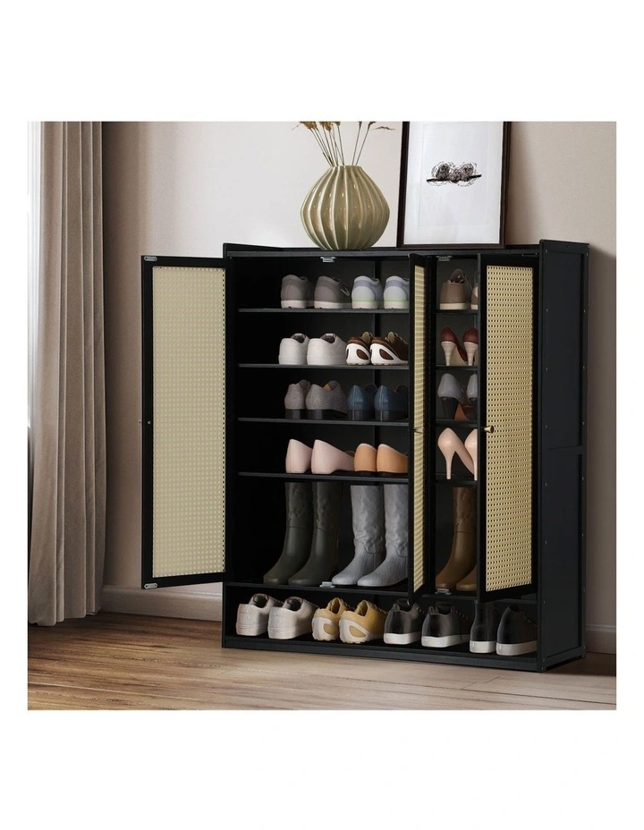 Oikiture Shoe Storage Cabinet Shoes Rack Organiser Shelf 3 Doors Rattan Style image 5