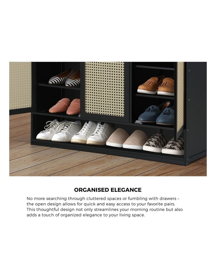 Oikiture Shoe Storage Cabinet Shoes Rack Organiser Shelf 3 Doors Rattan Style image 6
