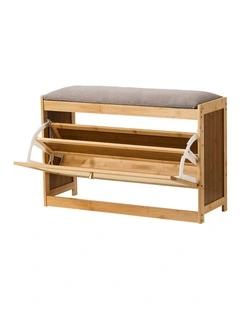 Oikiture Shoe Storage Bench Bamboo 2 in 1 Organiser Shelf with Seat 70cm