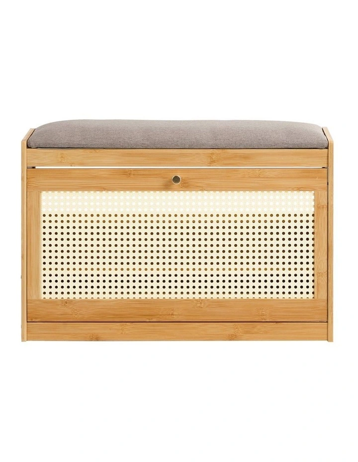 Oikiture Shoe Storage Bench Bamboo 2 in 1 Organiser Shelf with Seat 70cm image 2