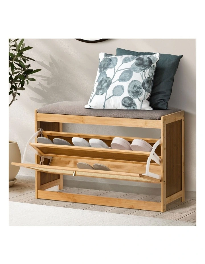 Oikiture Shoe Storage Bench Bamboo 2 in 1 Organiser Shelf with Seat 70cm image 4