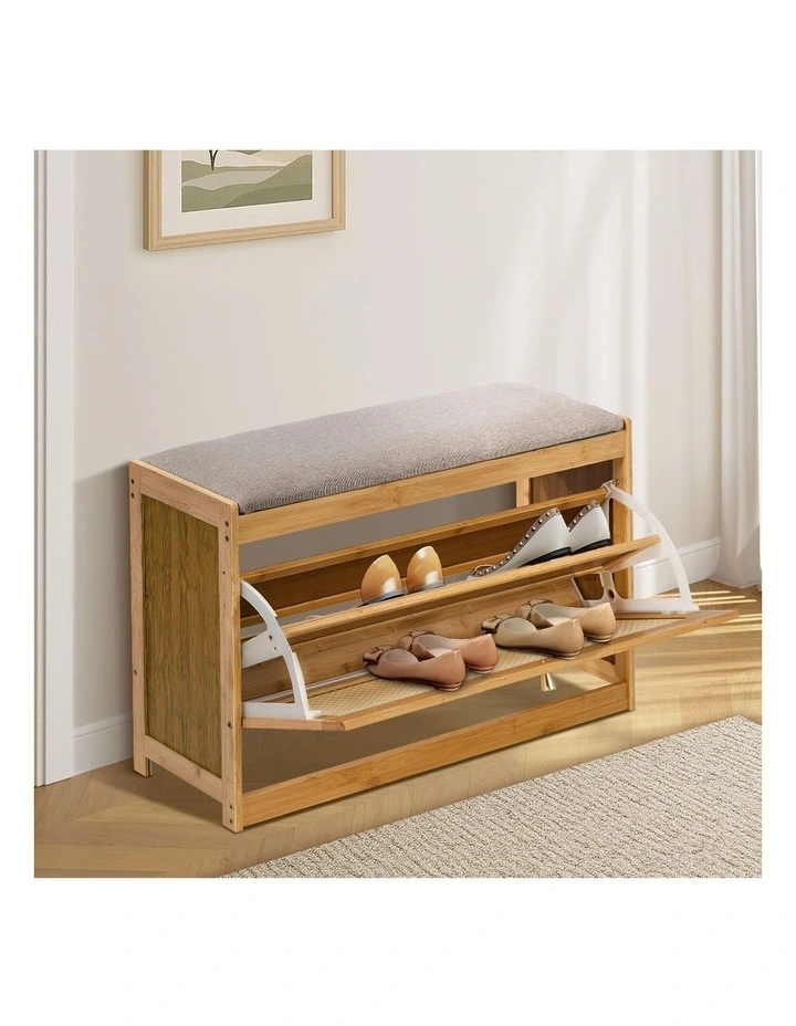 Oikiture Shoe Storage Bench Bamboo 2 in 1 Organiser Shelf with Seat 70cm image 5