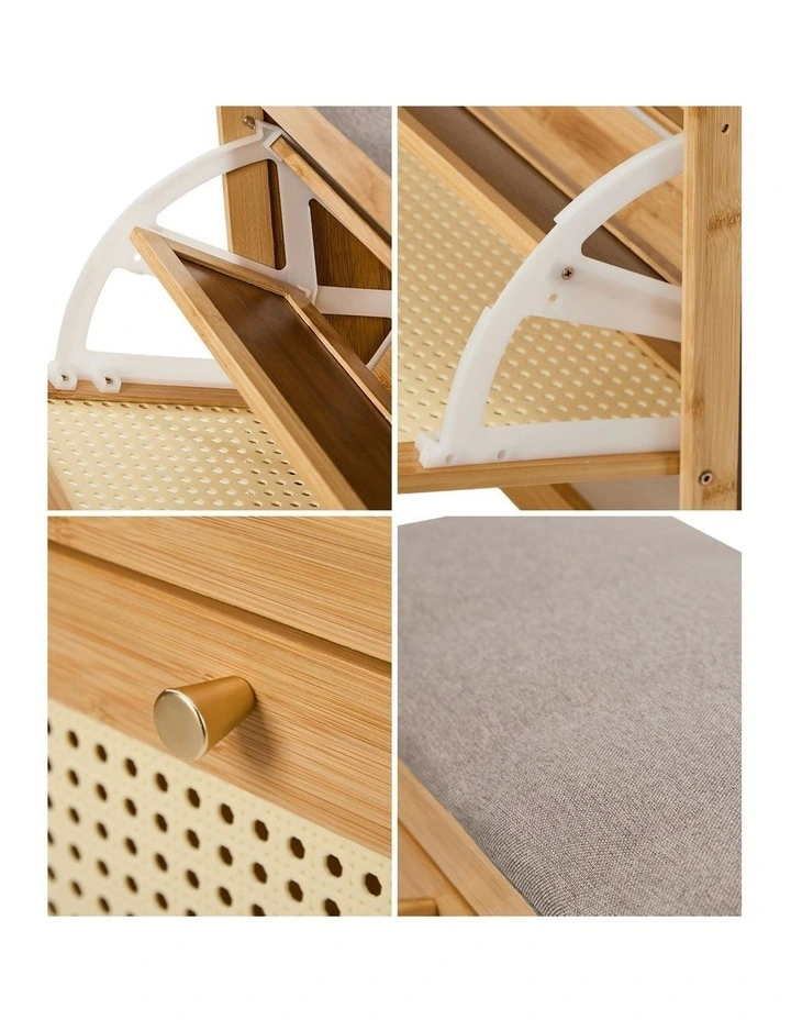Oikiture Shoe Storage Bench Bamboo 2 in 1 Organiser Shelf with Seat 70cm image 6