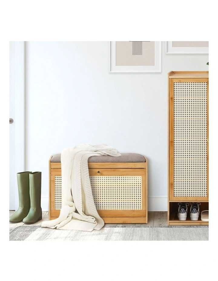 Oikiture Shoe Storage Bench Bamboo 2 in 1 Organiser Shelf with Seat 70cm image 7