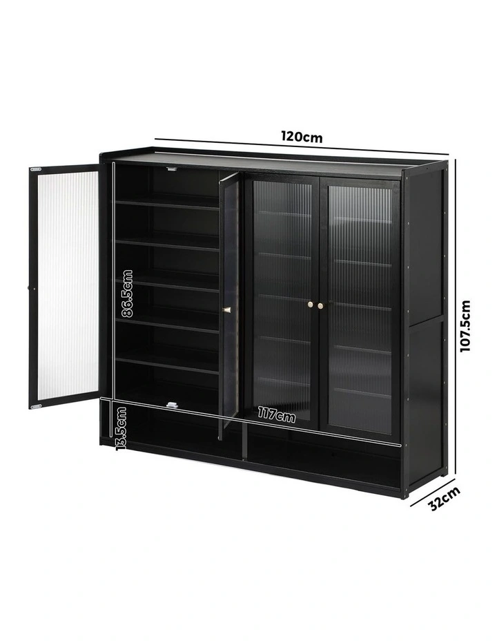 Oikiture Shoe Cabinet Shoes Storage Rack Organiser 4 Doors Shelf Black image 3