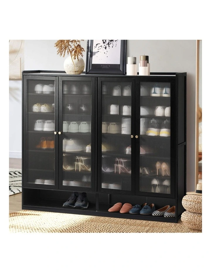 Oikiture Shoe Cabinet Shoes Storage Rack Organiser 4 Doors Shelf Black image 4