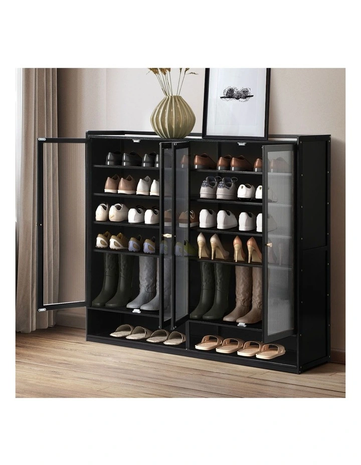 Oikiture Shoe Cabinet Shoes Storage Rack Organiser 4 Doors Shelf Black image 5