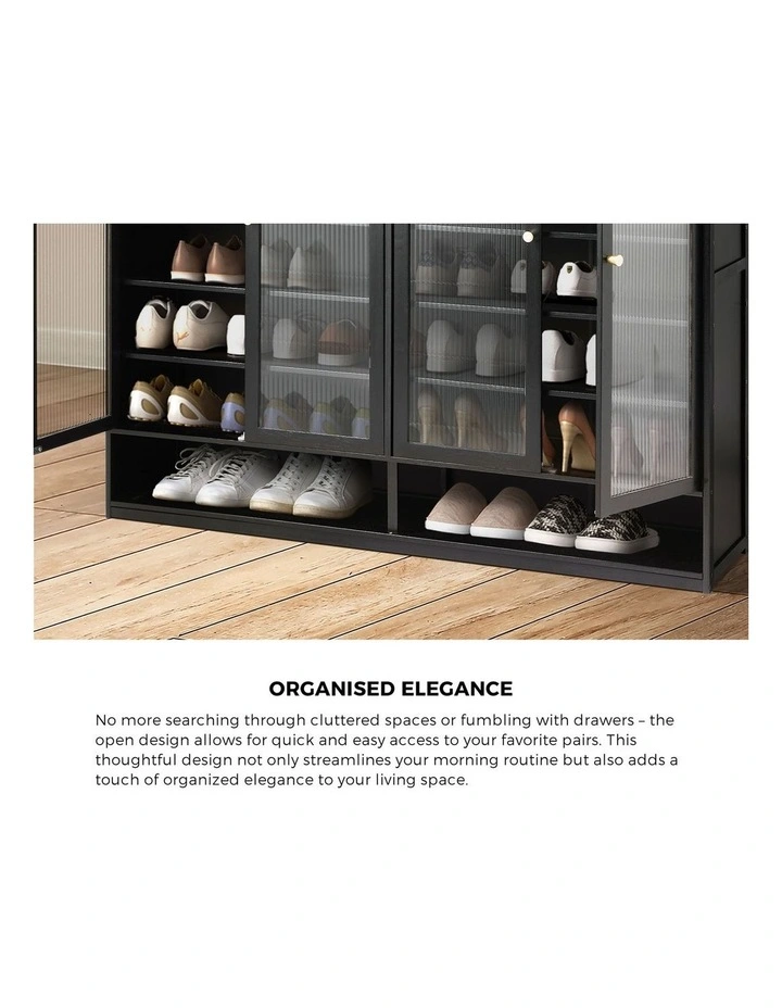 Oikiture Shoe Cabinet Shoes Storage Rack Organiser 4 Doors Shelf Black image 6