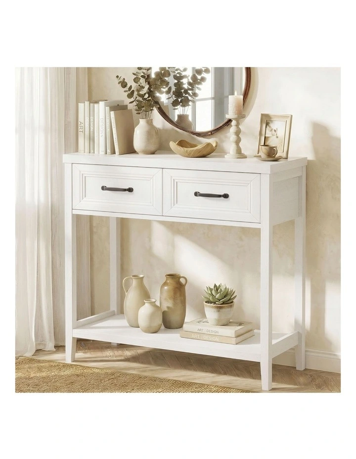 Oikiture Console Table 2 Drawers Hallway Entryway Storage Display Shelf White image 4