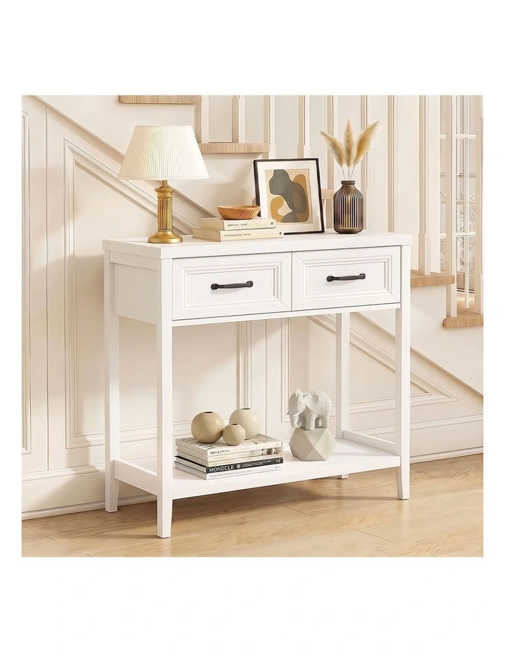 Oikiture Console Table 2 Drawers Hallway Entryway Storage Display Shelf White image 5