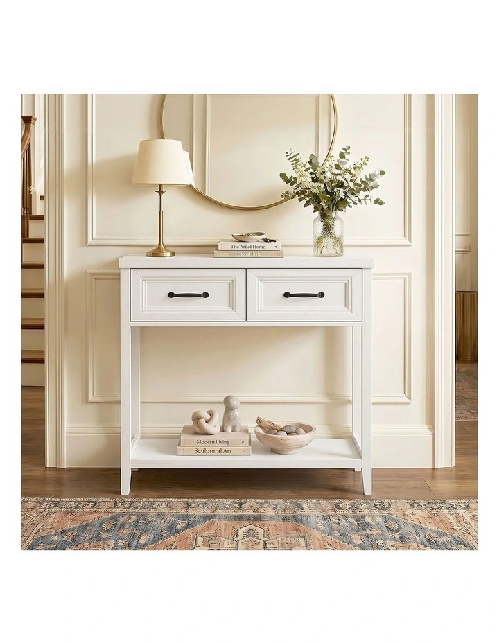 Oikiture Console Table 2 Drawers Hallway Entryway Storage Display Shelf White image 6