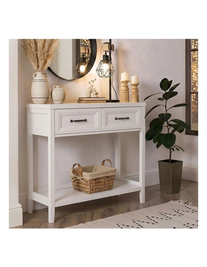 Oikiture Console Table 2 Drawers Hallway Entryway Storage Display Shelf White image 7